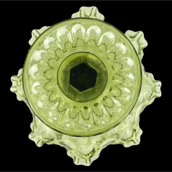 Compote Candy Dish Pedestal Green Thumb Print Ruffle 7" Height Vintage - Picture 8 of 8